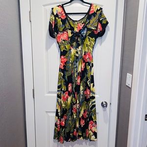 Flower long dress Hawaiian island sexy open back
